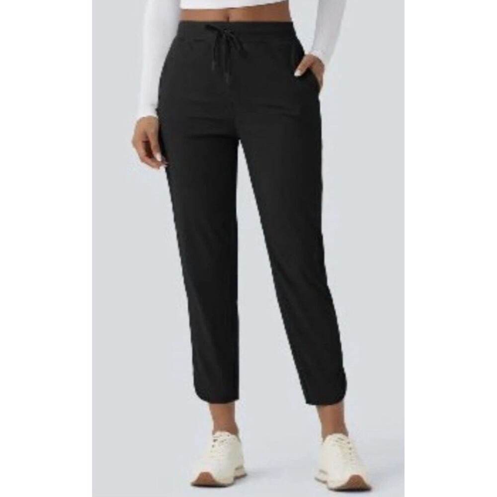 Halara Black Curved Hem Quick Dry Golf Tapered Pants / Pockets-UPF40+ SZ S NWT